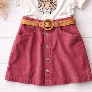 Free People Corduroy Mini Skirt Button Front Pockets Burgundy Fall Pink Size 4